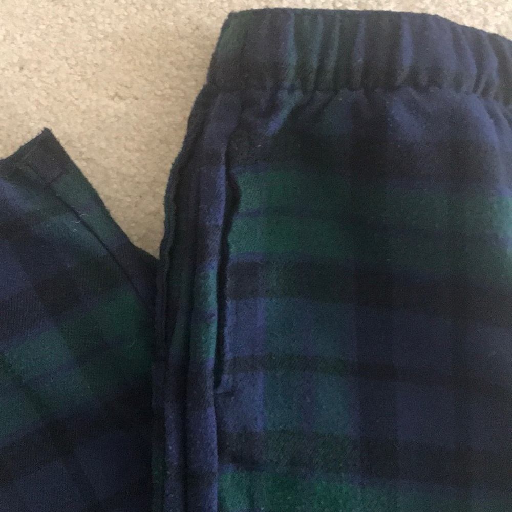 Lands' End Green and Navy Plaid Kids Pajama Pants - Picture 2 of 3